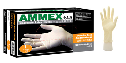 Ammex一次性無粉乳膠手套（白色）